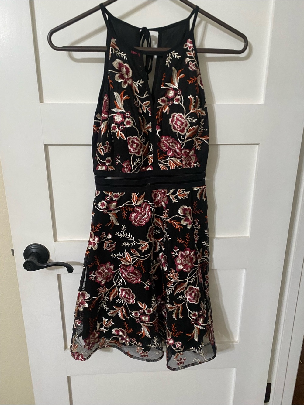 BCX Black Midi Dress with Pink and Orange Floral Embroidery